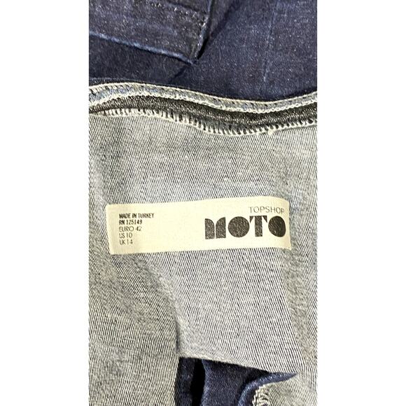 TOPSHOP MOTO Women's Blue Denim Button-Up Square-Neck Crossback Mini Dress SZ 10 - Picture 10 of 12